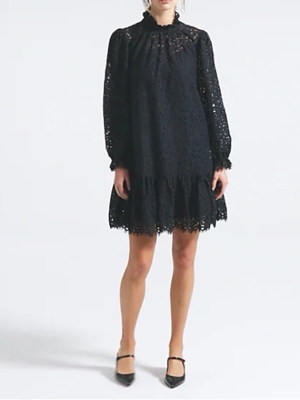 J. Crew Black Lace Long-Sleeve Mini Dress
